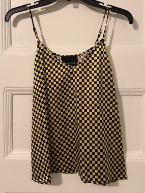 Cynthia Rowley Black and Yellow Checker Silk Camisole